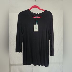 Black Scalloped 3/4 Sleeve Sweater